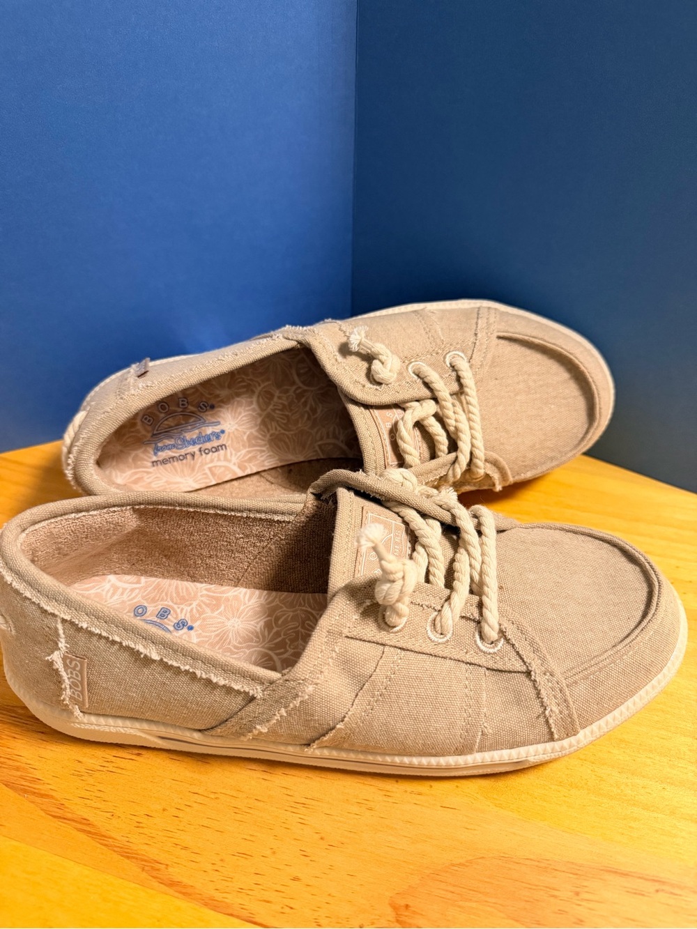 BOBS Sketcher Taupe Canvas Lace-Up Shoes